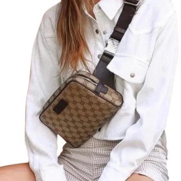 GG Supreme Monogram Jackie Belt Bag Brown Canvas Silver Hardware